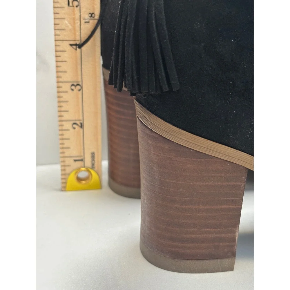 Dr Scholls Lewis Black Microsuede Tassel Block Heel Ankle Boots F9434F1001 8.5M